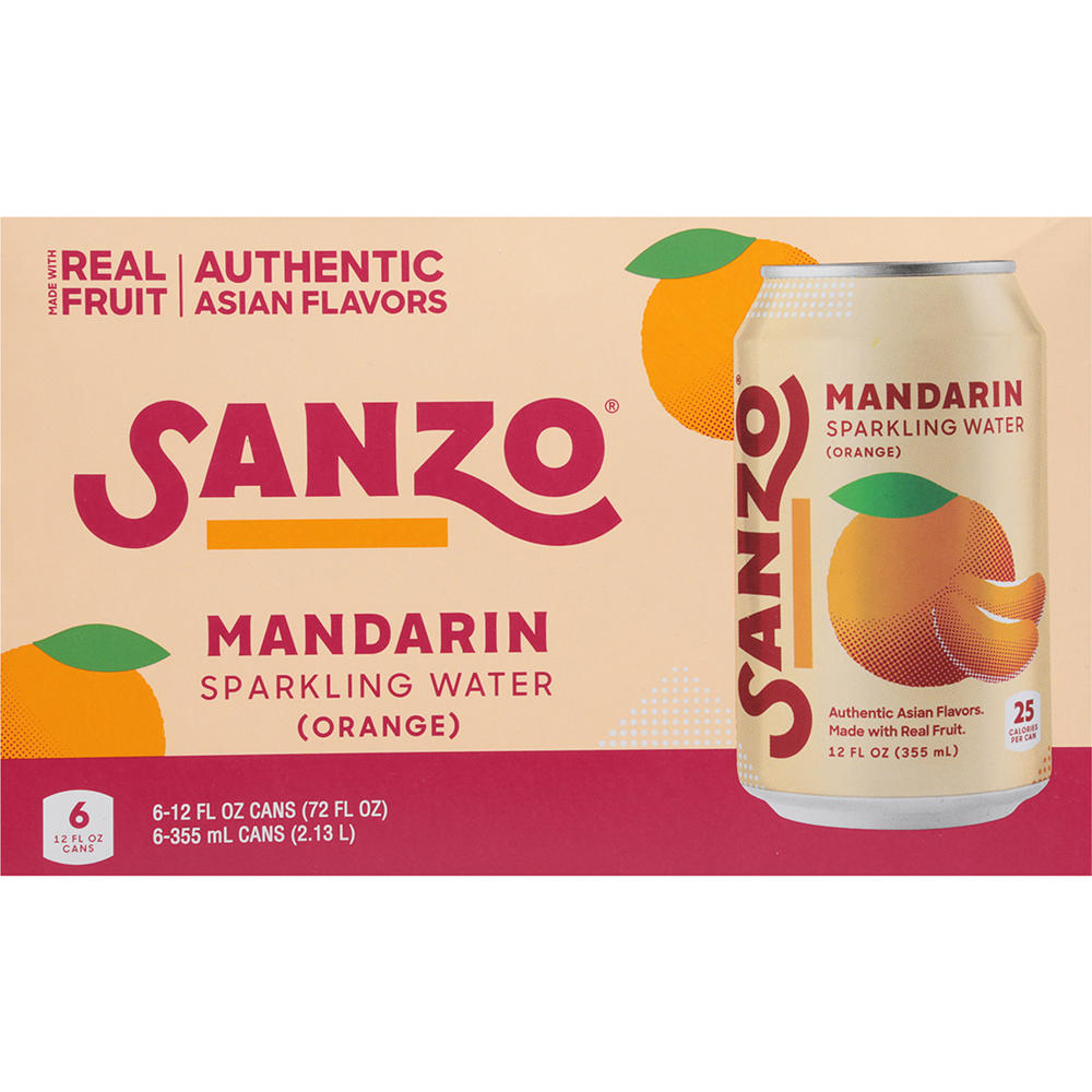 Sanzo Mandarin Orange Sparkling Water 6 pk Cans, 12 oz