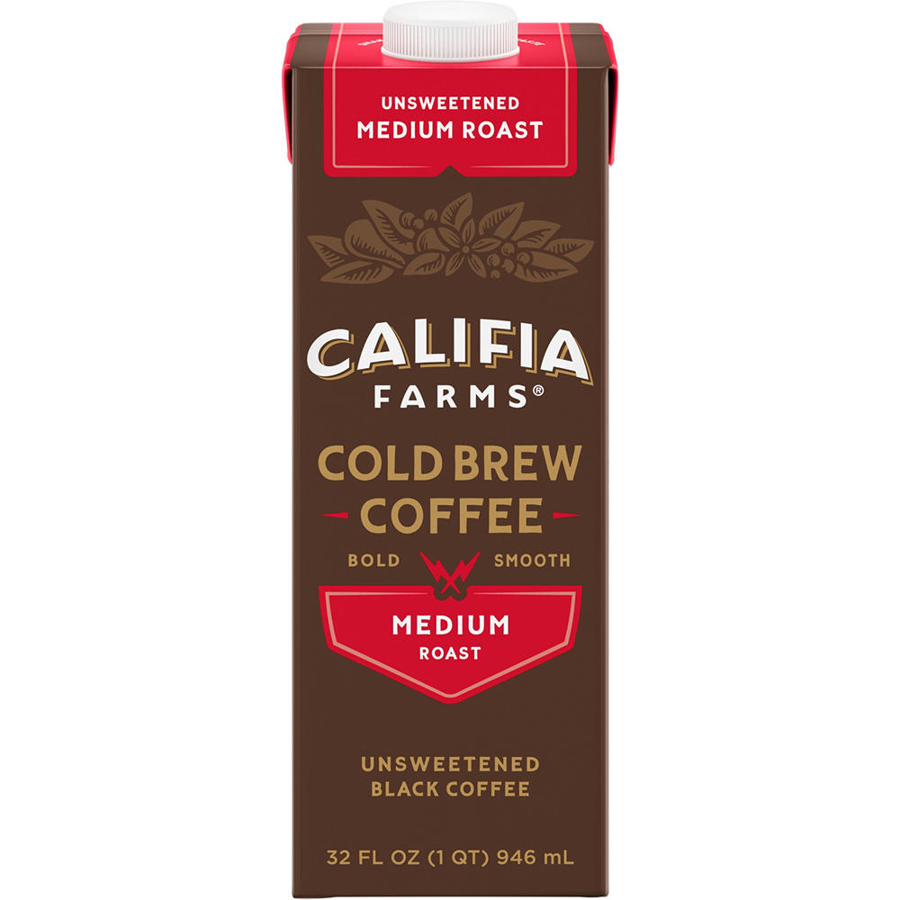 Califia Farms Pure Black Unsweetened Medium Roast Cold Brew Coffee, 32 oz