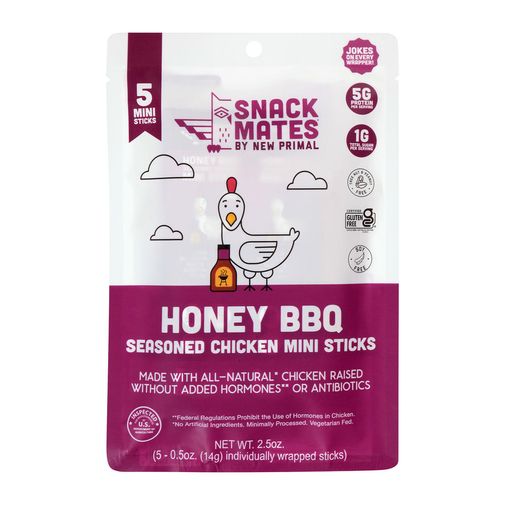 New Primal Snack Mates 5g Protein Honey BBQ Chicken Mini Sticks, 5 ct