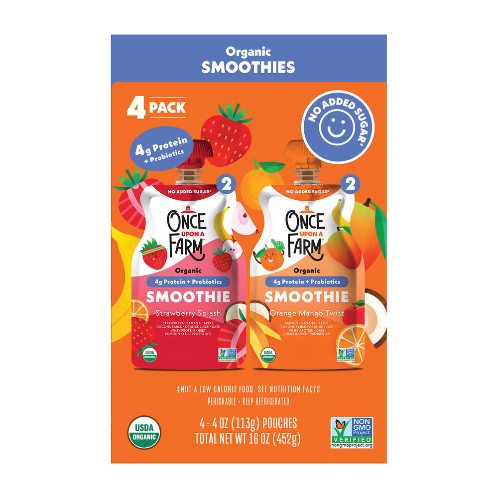 Once Upon a Farm Organic Smoothies - Strawberry & Orange, 4 ct