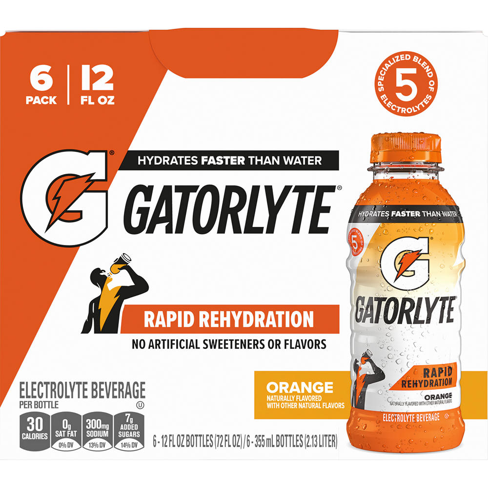 Gatorade Gatorlyte Orange Electrolyte Sports Drink 6 pk Bottles Beverage, 12 oz