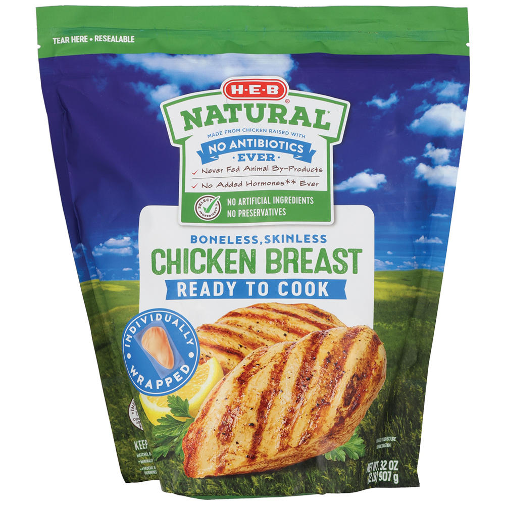 H-E-B Frozen Uncooked Natural Chicken Breast, 32 oz