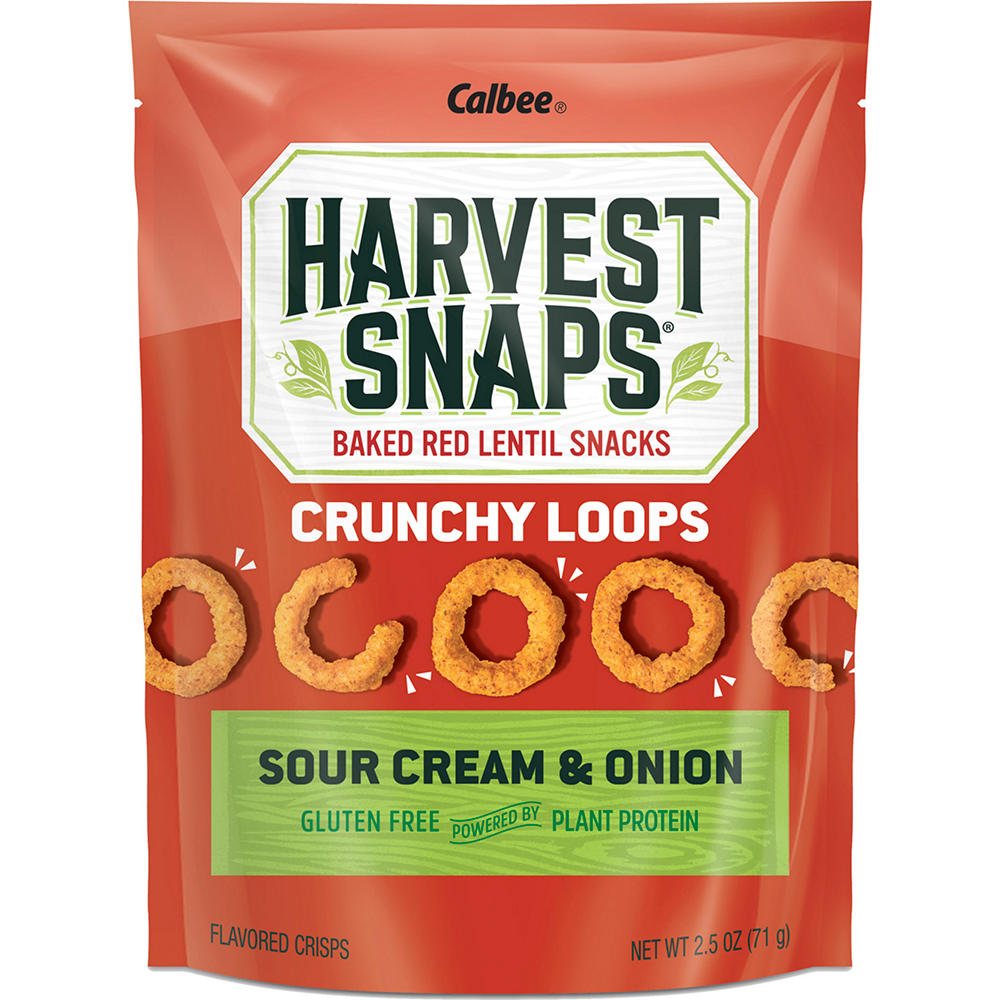Calbee Harvest Snaps Crunchy Loops Sour Cream & Onion Baked Red Lentil Snack Crisps, 2.5 oz