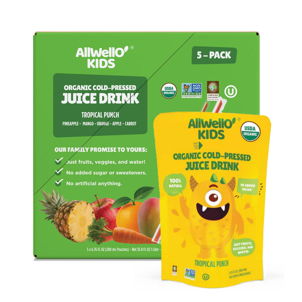 AllWellO Kids Tropical Punch Organic Cold-Pressed Drink Pouches, 5 pk, 6.76 oz
