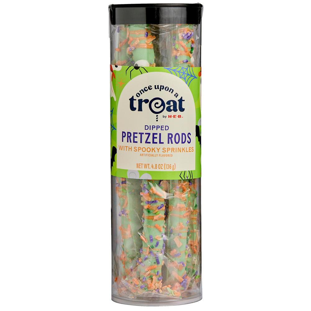 Once Upon a Treat by H-E-B Dipped Pretzel Rods with Spooky Sprinkles, 4.8 oz