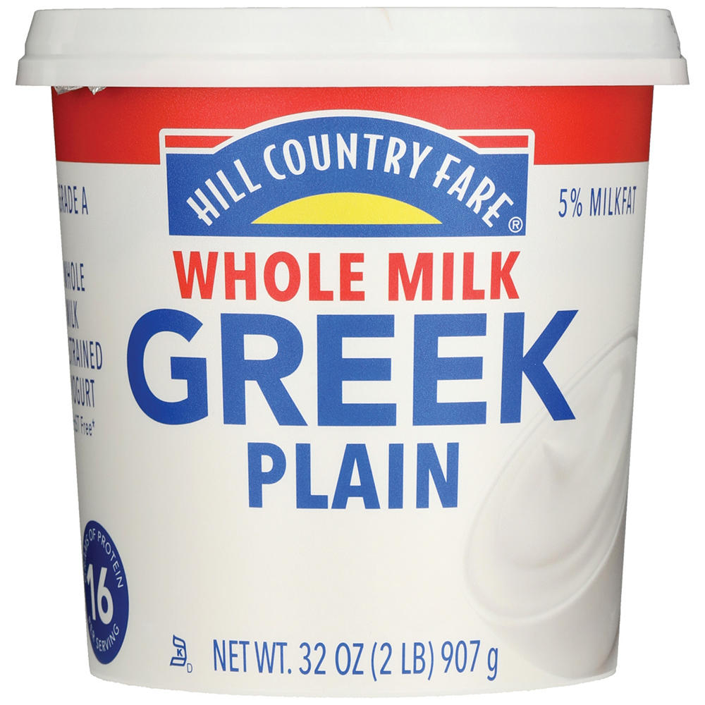 Hill Country Fare Whole Milk Greek Yogurt - Plain, 32 oz