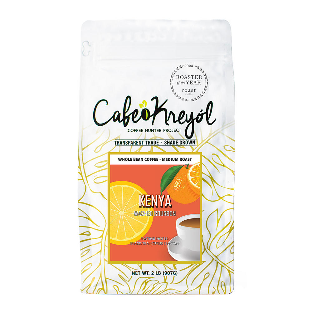 Cafe Kreyol Kenya Washed Bourbon Medium Roast Whole Bean Coffee, 2 lbs