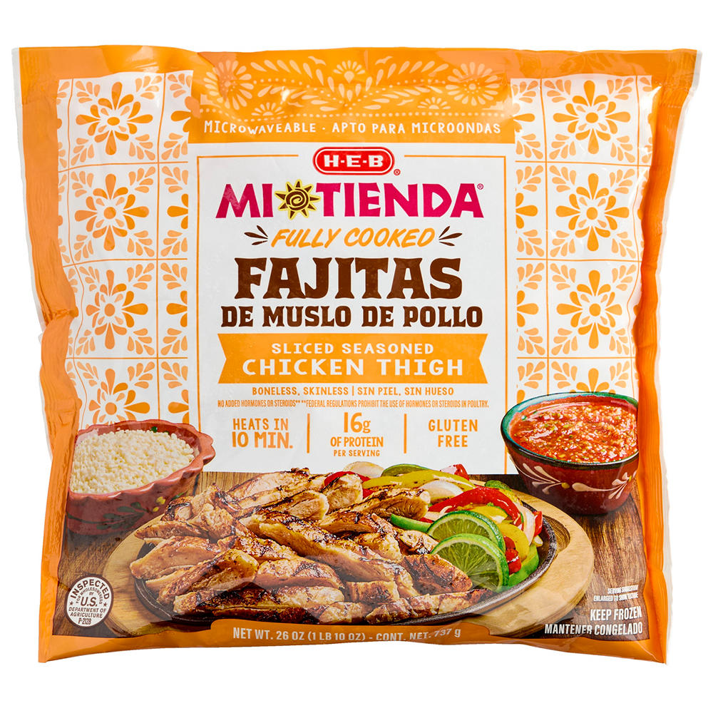 H-E-B Mi Tienda Frozen Fully Cooked Seasoned Chicken Thighs for Fajitas, 26 oz