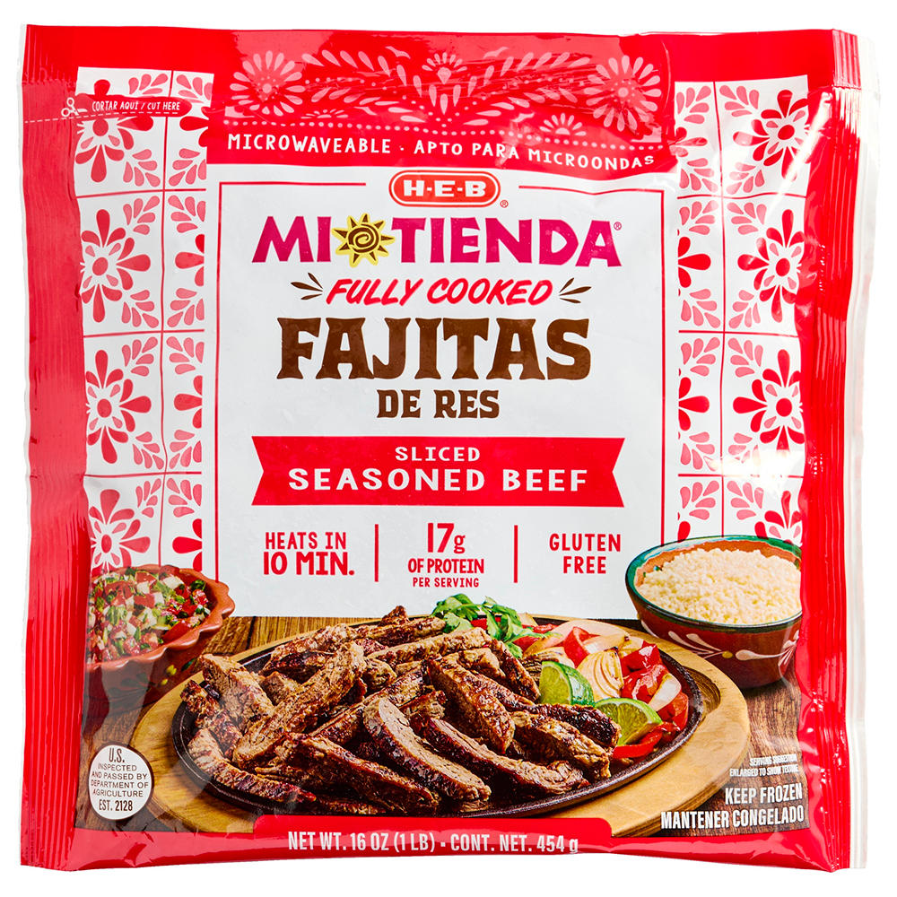 H-E-B Mi Tienda Frozen Fully Cooked Seasoned Beef for Fajitas, 16 oz