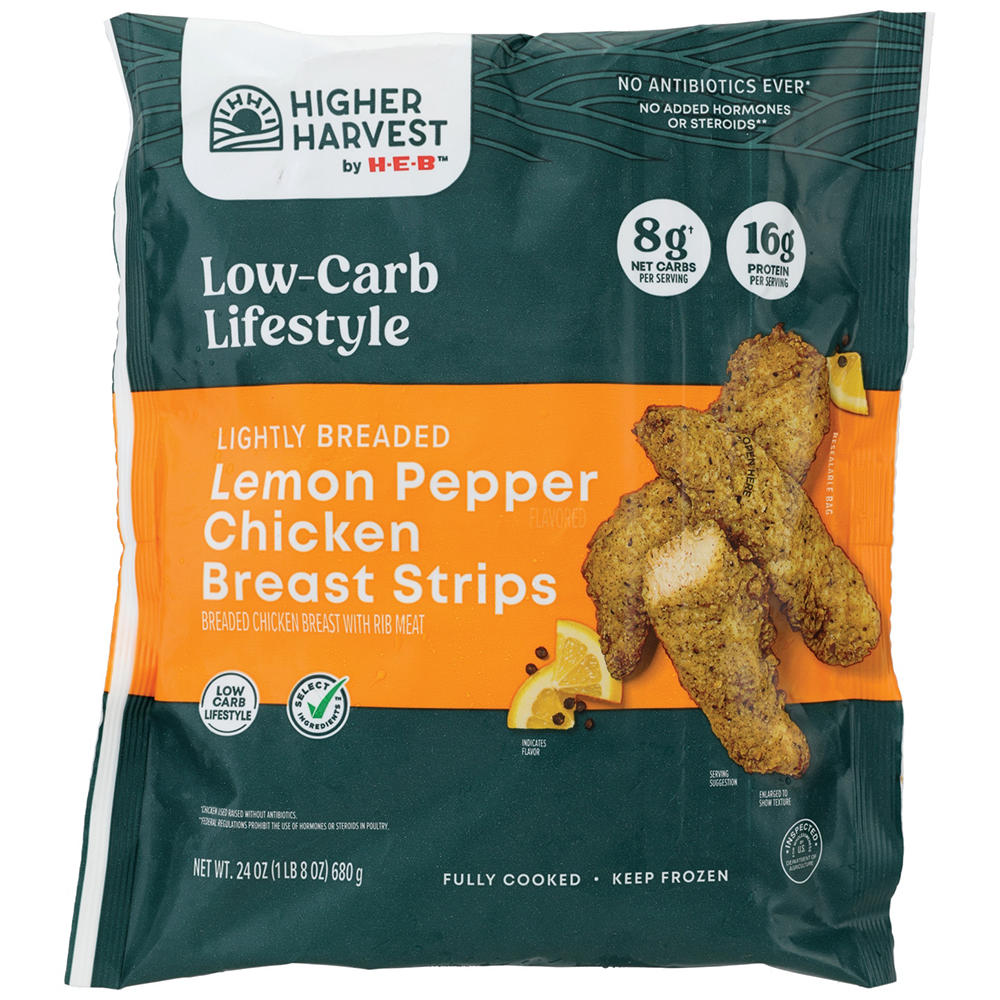 Higher Harvest by H-E-B Fully Cooked Lightly Breaded Chicken Strips - Lemon Pepper, 24 oz
