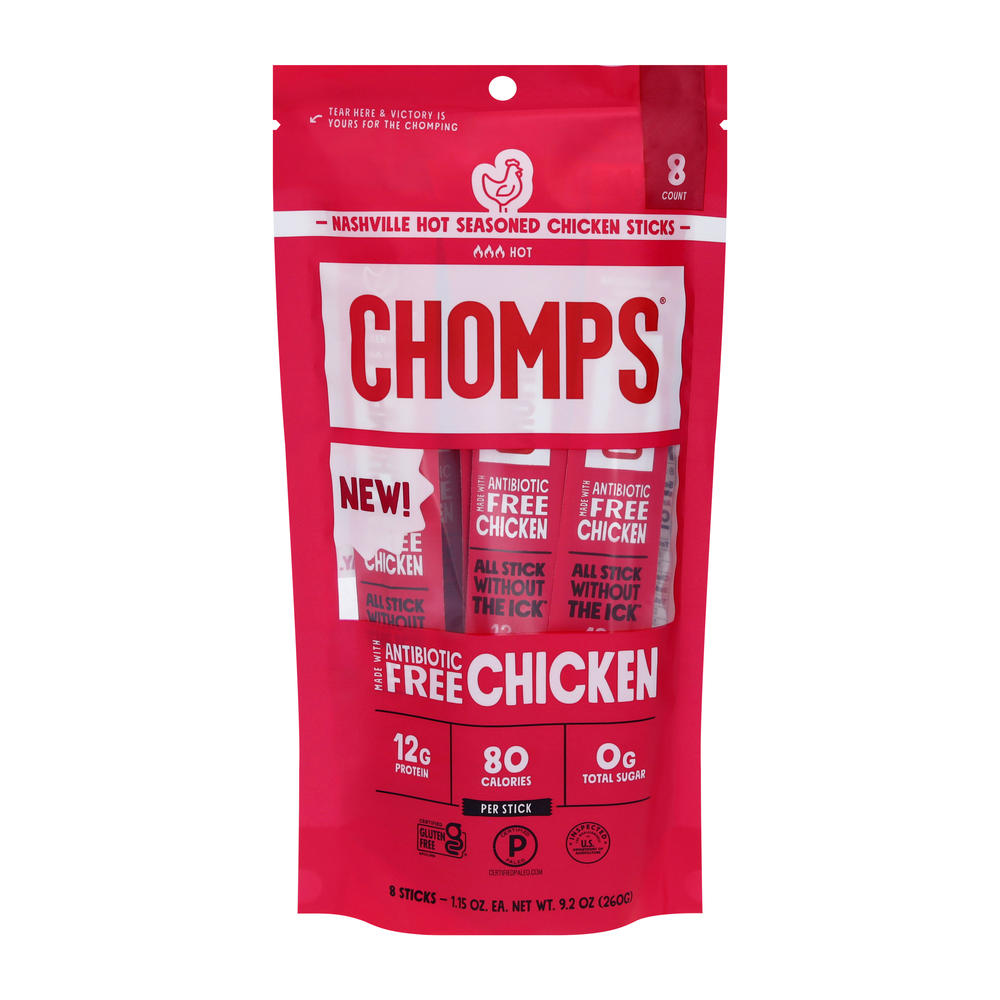 Chomps 12g Protein Nashville Hot Seasoned Chicken Sticks, 8 ct