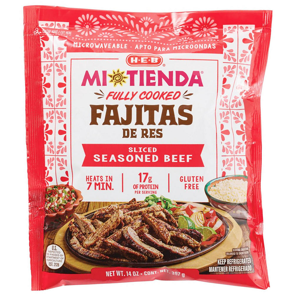 H-E-B Mi Tienda Fresh Fully Cooked Fajitas de Res Sliced Seasoned Beef, 14 oz