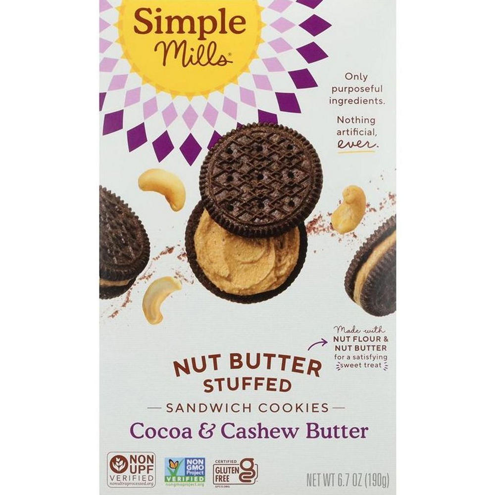 Simple Mills Nut Butter Stuffed Sandwich Cookies - Cocoa & Cashew Butter, 6.7 oz