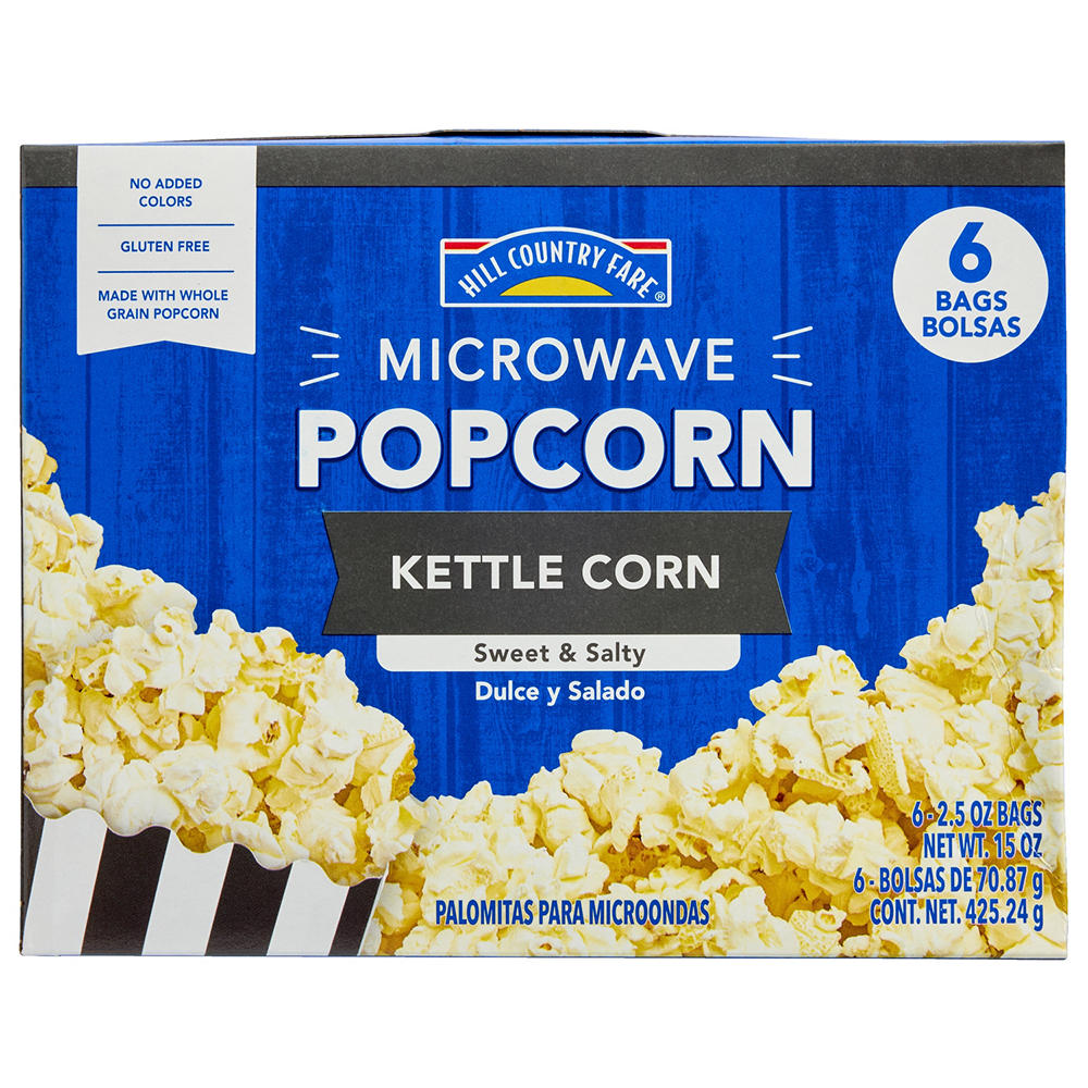 Hill Country Fare Sweet & Salty Kettle Corn Microwave Popcorn Bags, 6 ct