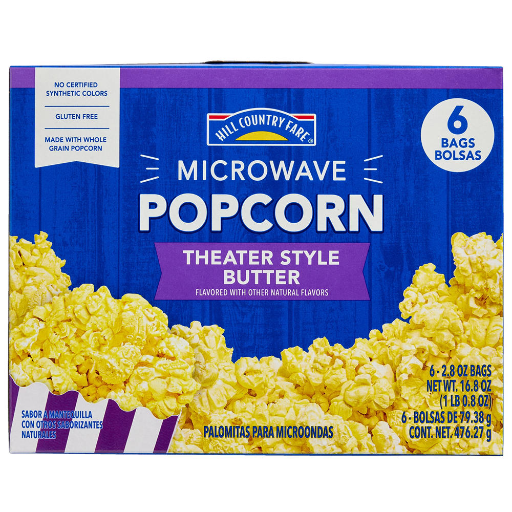 Hill Country Fare Theater Style Butter Microwave Popcorn Bags, 6 ct