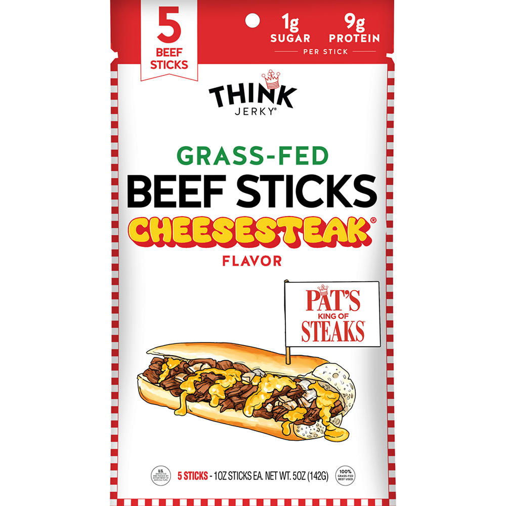 Think Jerky Grass-Fed Beef Sticks - Cheesesteak, 5 ct