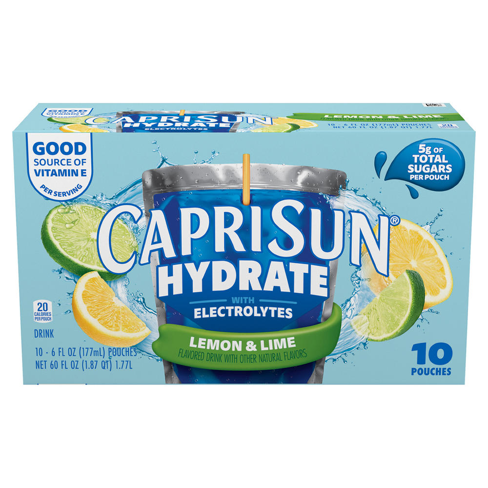 Capri Sun Hydrate with Electrolytes Lemon & Lime Drink Pouches, 10 pk, 6 oz