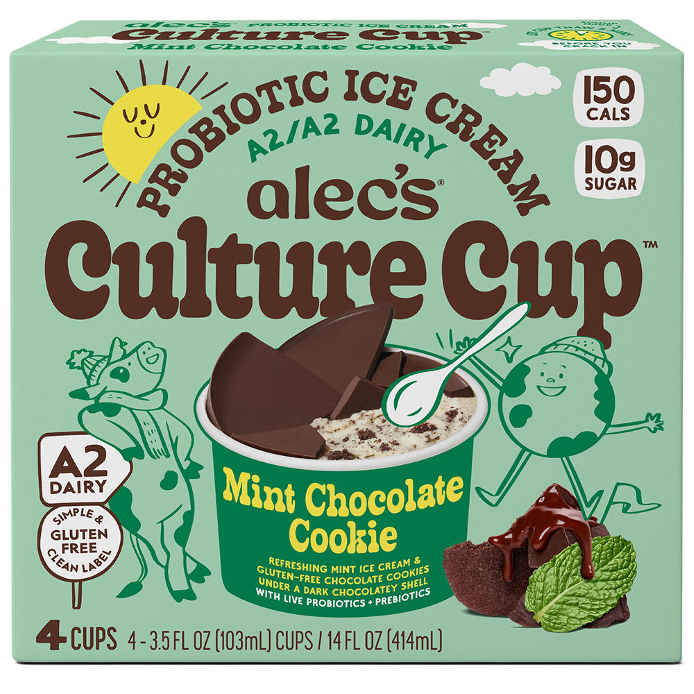 Alec's Culture Cup Mint Chocolate Cookie Ice Cream, 4 ct