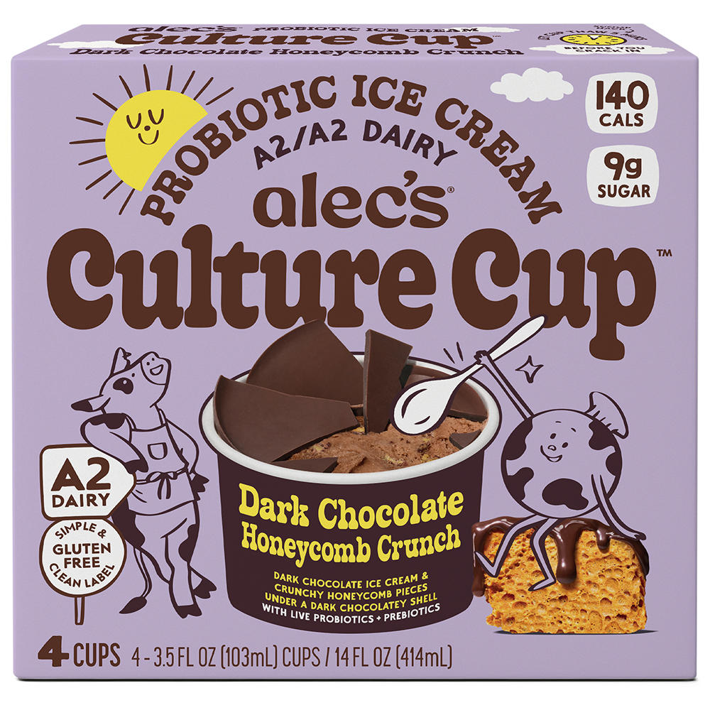 Alec's Culture Cup Dark Chocolate Honeycomb Crunch Ice Cream, 4 ct