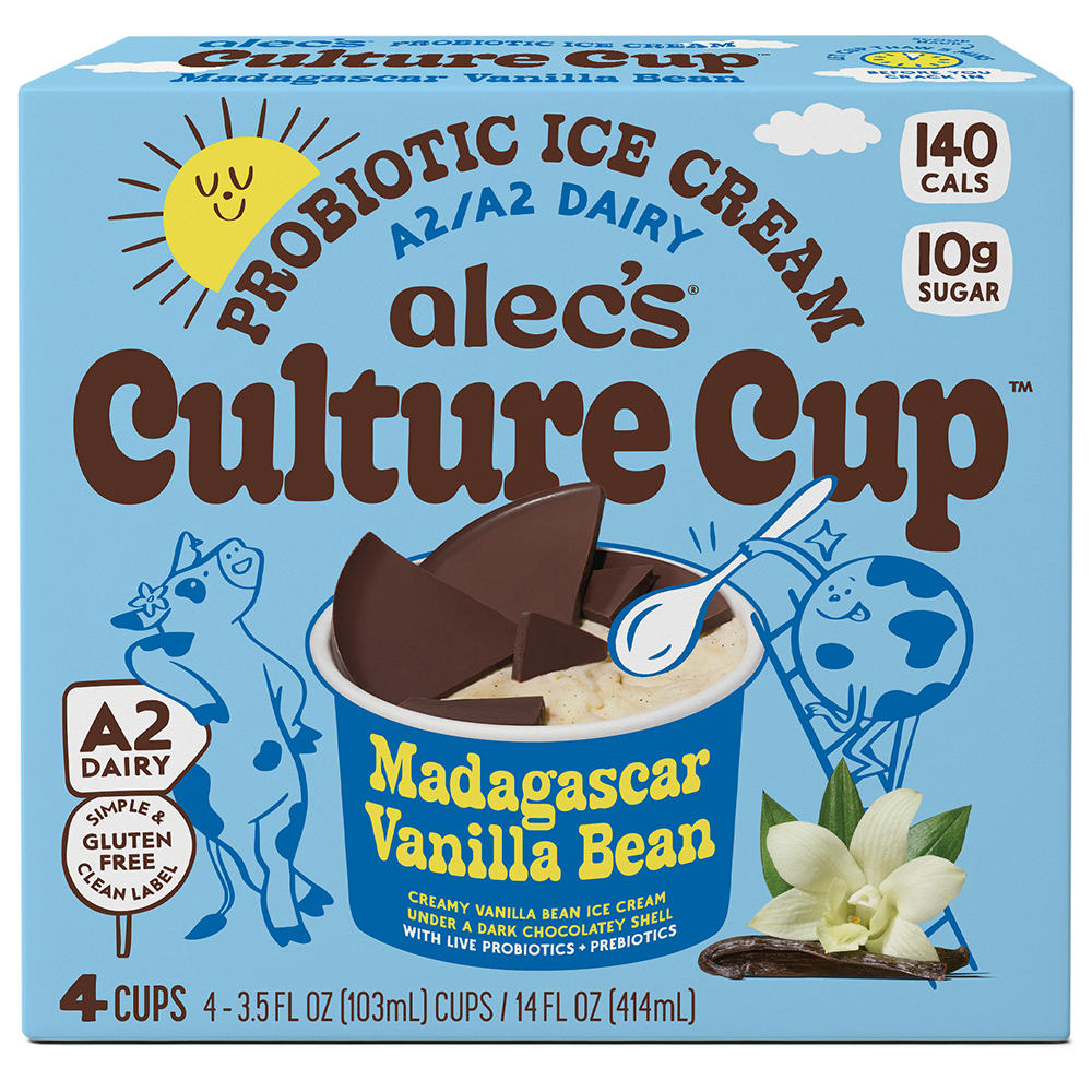 Alec's Culture Cup Madagascar Vanilla Bean Ice Cream, 4 ct