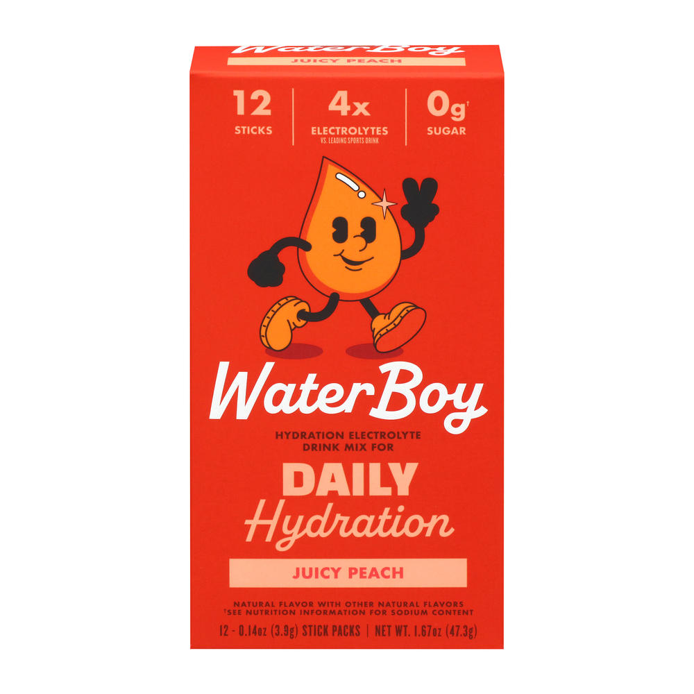 Waterboy Daily Hydration Stick Packs - Juicy Peach, 12 ct
