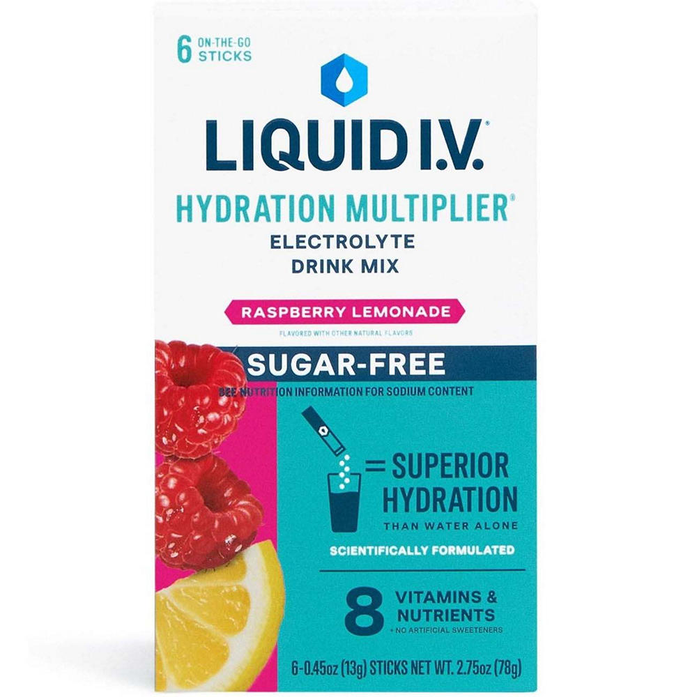 Liquid I.V. Sugar Free Hydration Multiplier Electrolyte Drink Mix Sticks - Raspberry Lemonade, 6 ct