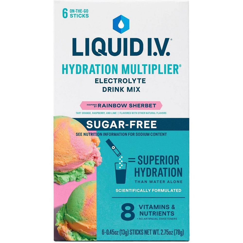 Liquid I.V. Sugar Free Hydration Multiplier Electrolyte Drink Mix Sticks - Rainbow Sherbet, 6 ct