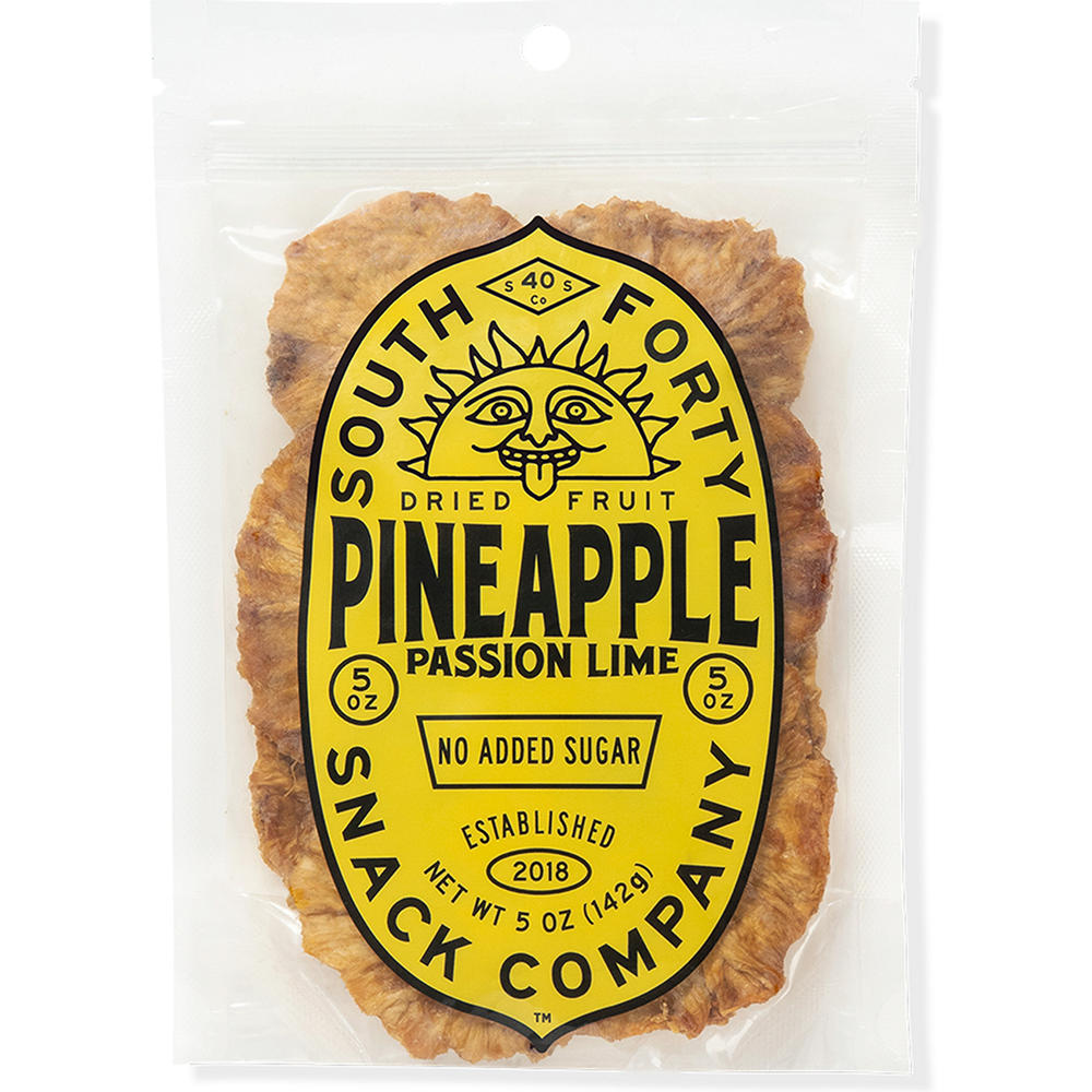 South Forty Snack Company Dried Pineapple Rings with Passion Lime, 5 oz