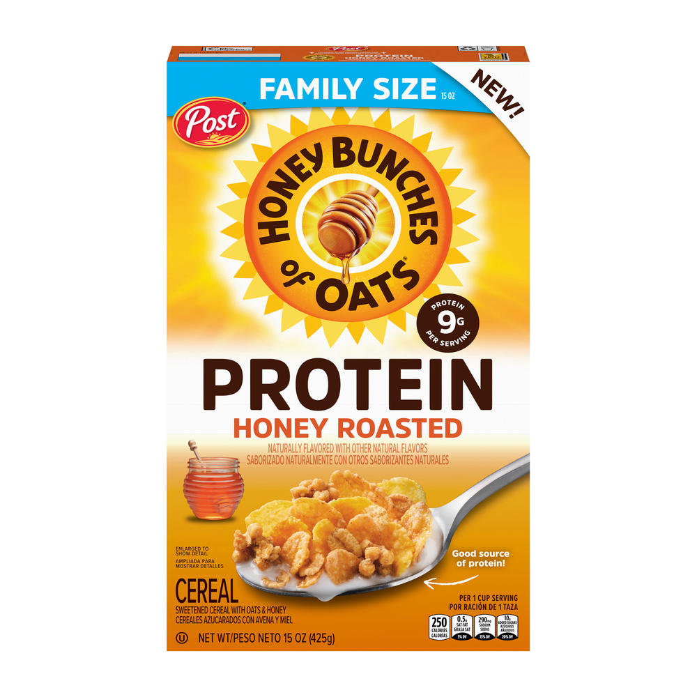 Post Honey Bunches of Oats Honey Roasted Protein Cereal - Family Size, 15 oz