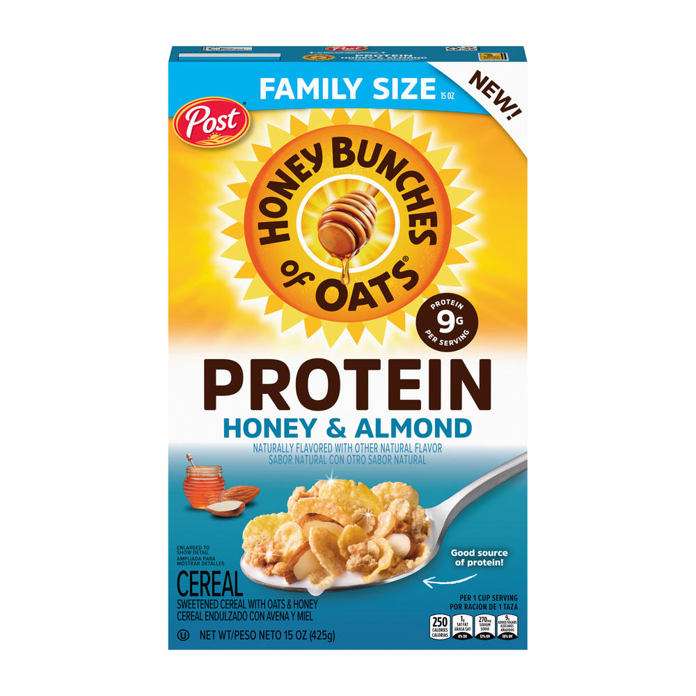 Post Honey Bunches of Oats Honey & Almond Protein Cereal - Family Size, 15 oz