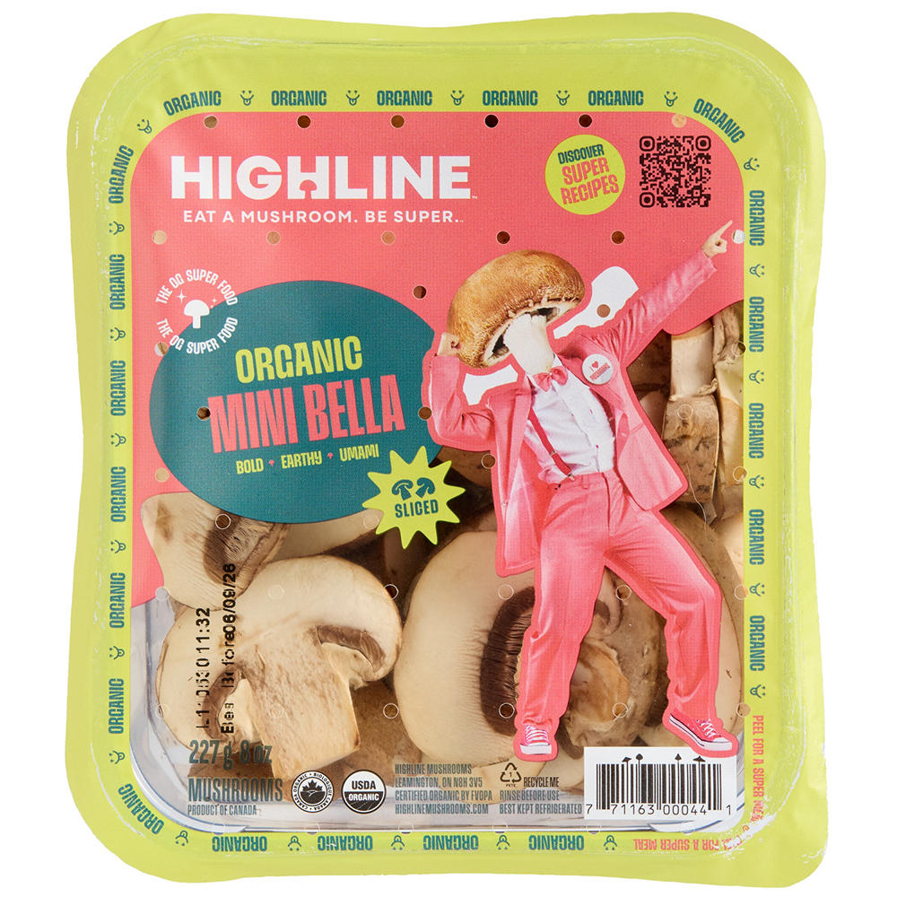 Highline Organic Sliced Mini Bella Mushrooms, 8 oz