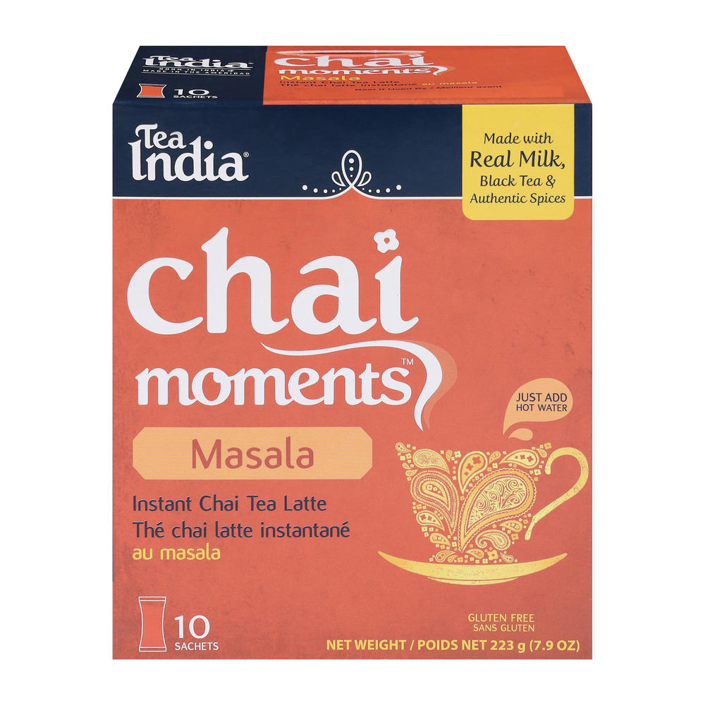 Tea India Chai Moments Masala Instant Chai Tea Latte Sachets, 10 ct