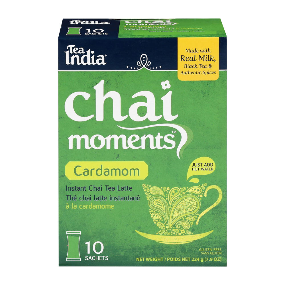 Tea India Chai Moments Cardamom Instant Chai Tea Latte Sachets, 10 ct