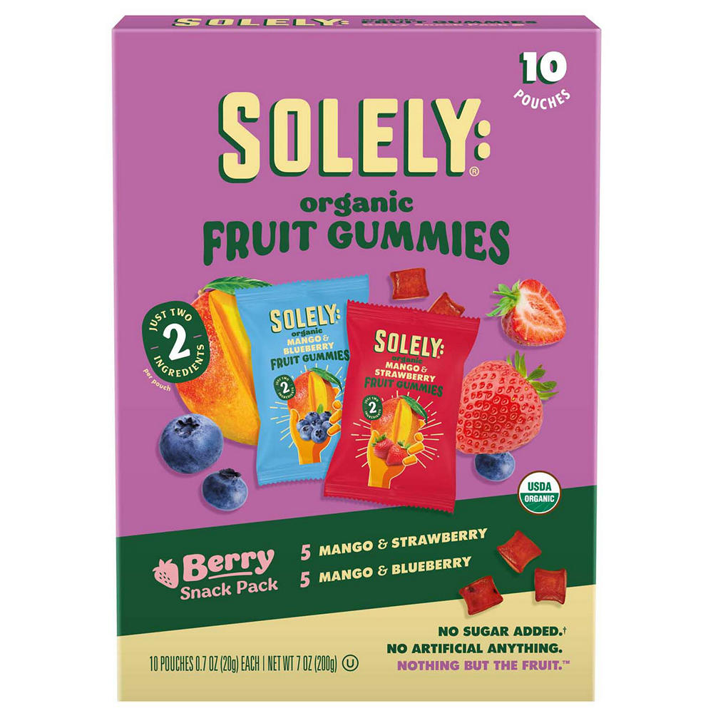 Solely Organic Fruit Gummies Berry Snack Pack, 10 ct