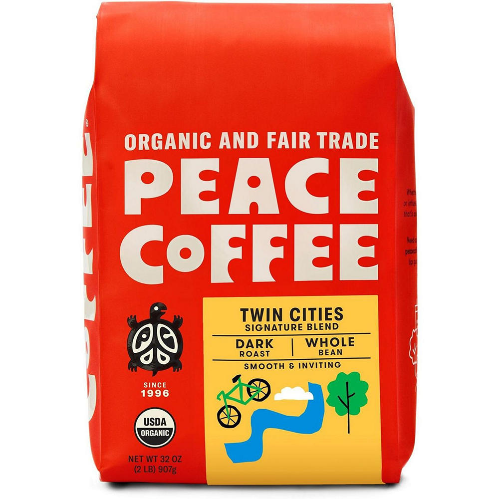 Peace Coffee Organic Twin Cities Signature Blend Dark Roast Whole Bean Coffee, 32 oz