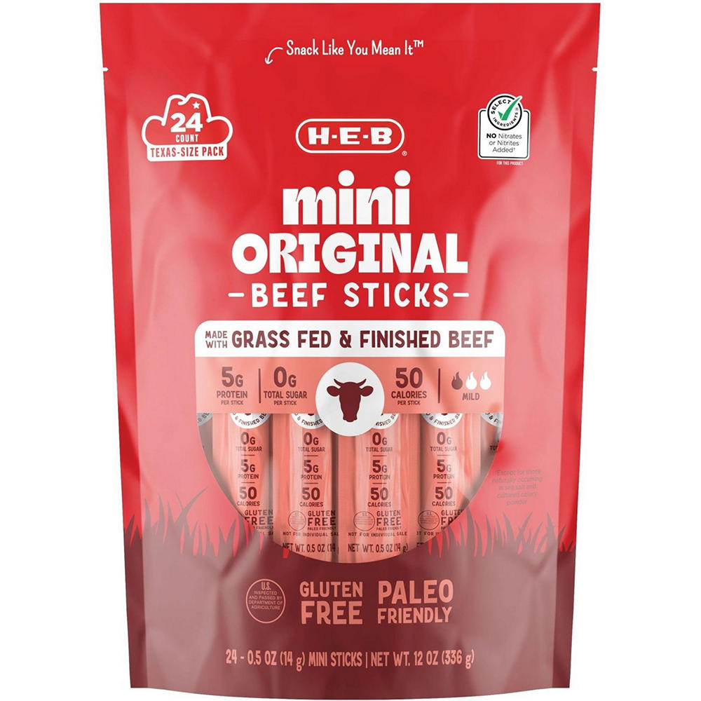 H-E-B Mini Original Beef Mini Sticks - Texas Size Pack, 24 ct