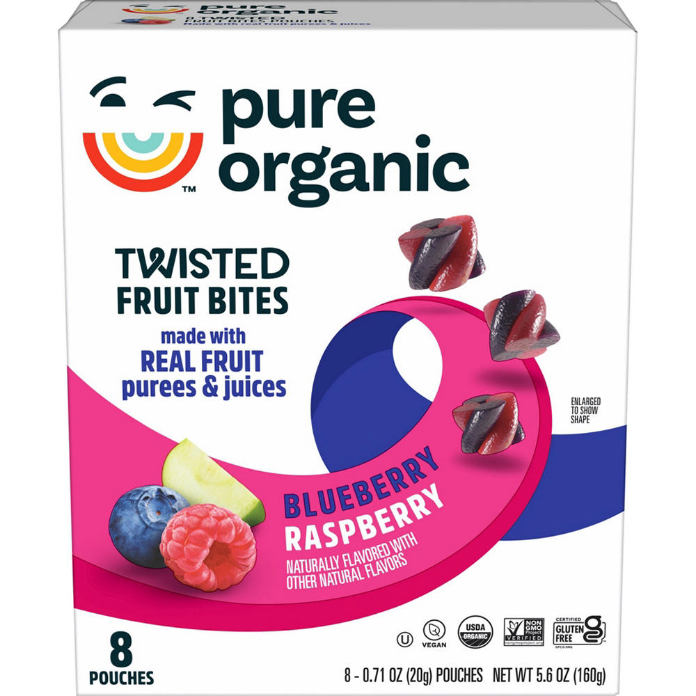 Pure Organic Twisted Fruit Bites - Blueberry & Raspberry, 8 ct