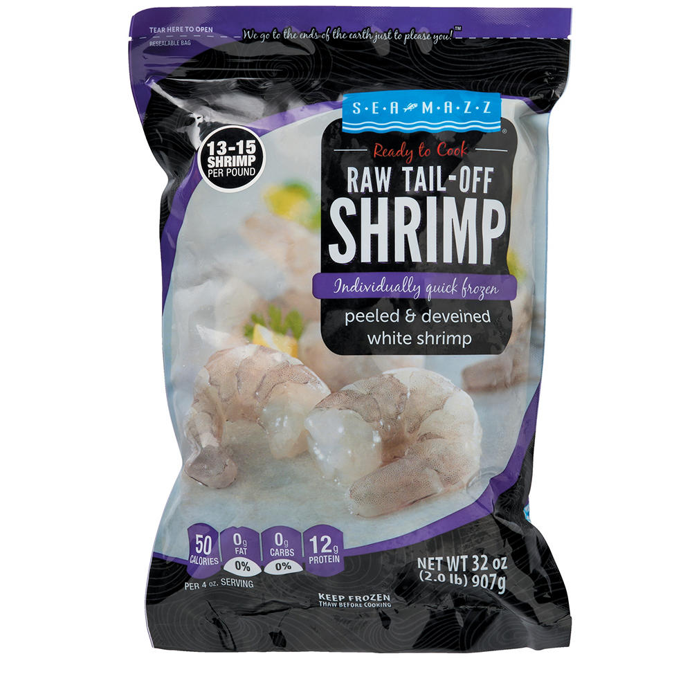 Frozen Peeled & Deveined Raw Tail-Off White Shrimp, 13 - 15 ct/lb, 32 oz