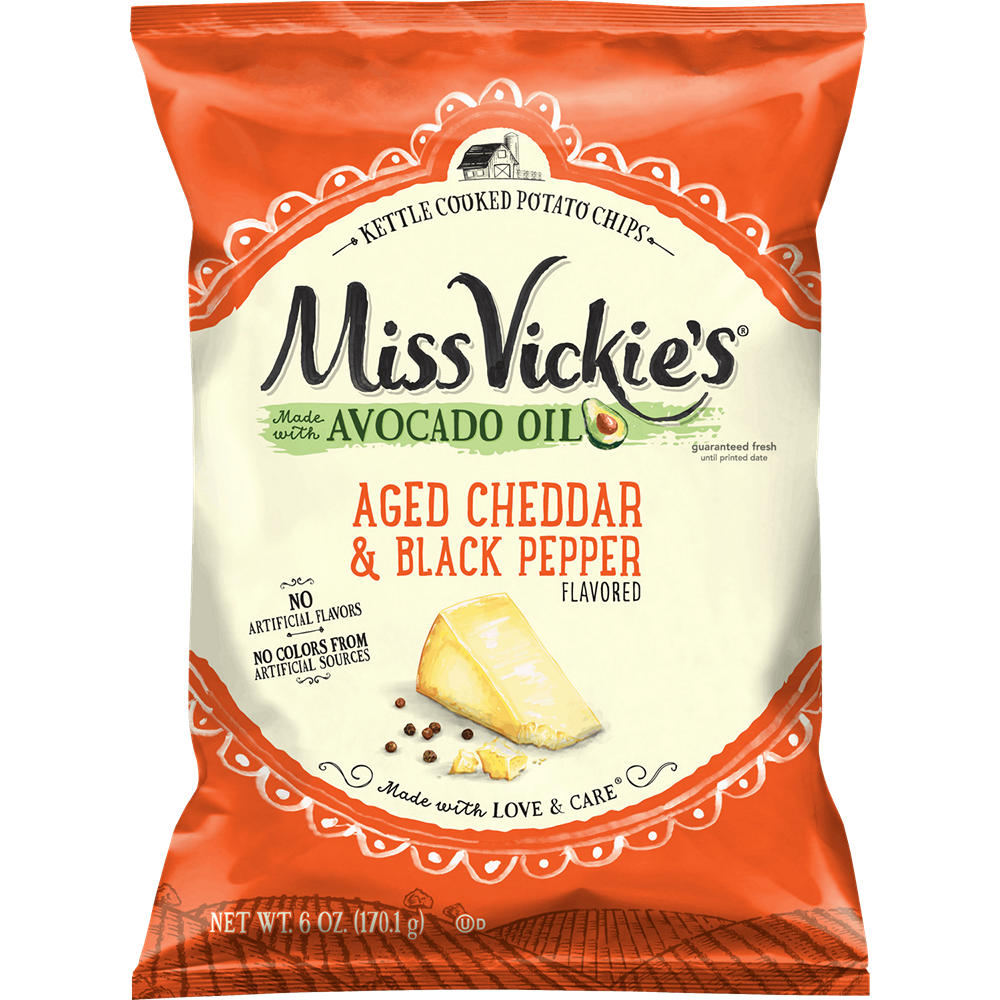 Miss Vickie's with Avocado Oil Aged Cheddar & Black Pepper Kettle Cooked Potato Chips, 6 oz