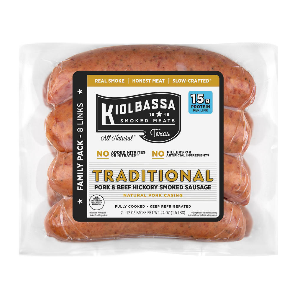 Kiolbassa Traditional Hickory Smoked Family Pack, 8 ct