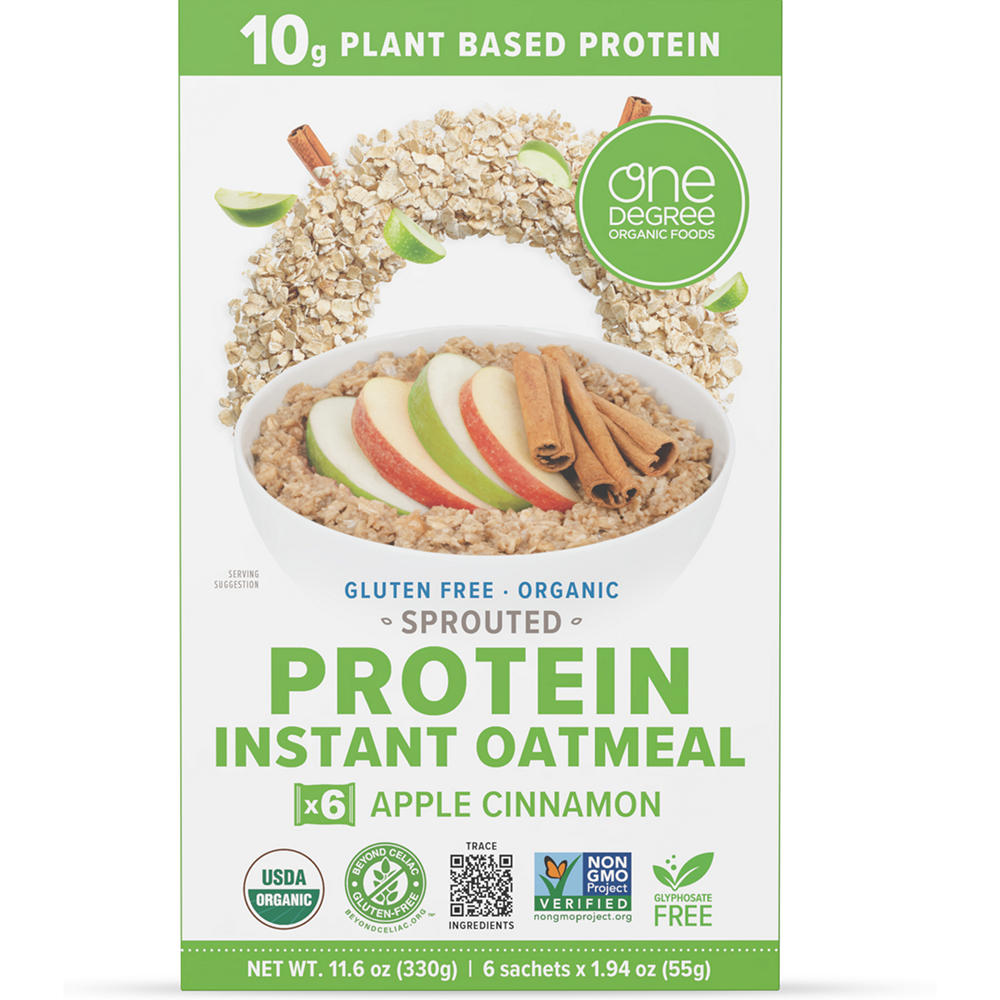 One Degree Organic Foods Apple Cinnamon Protein Instant Oatmeal, 6 ct