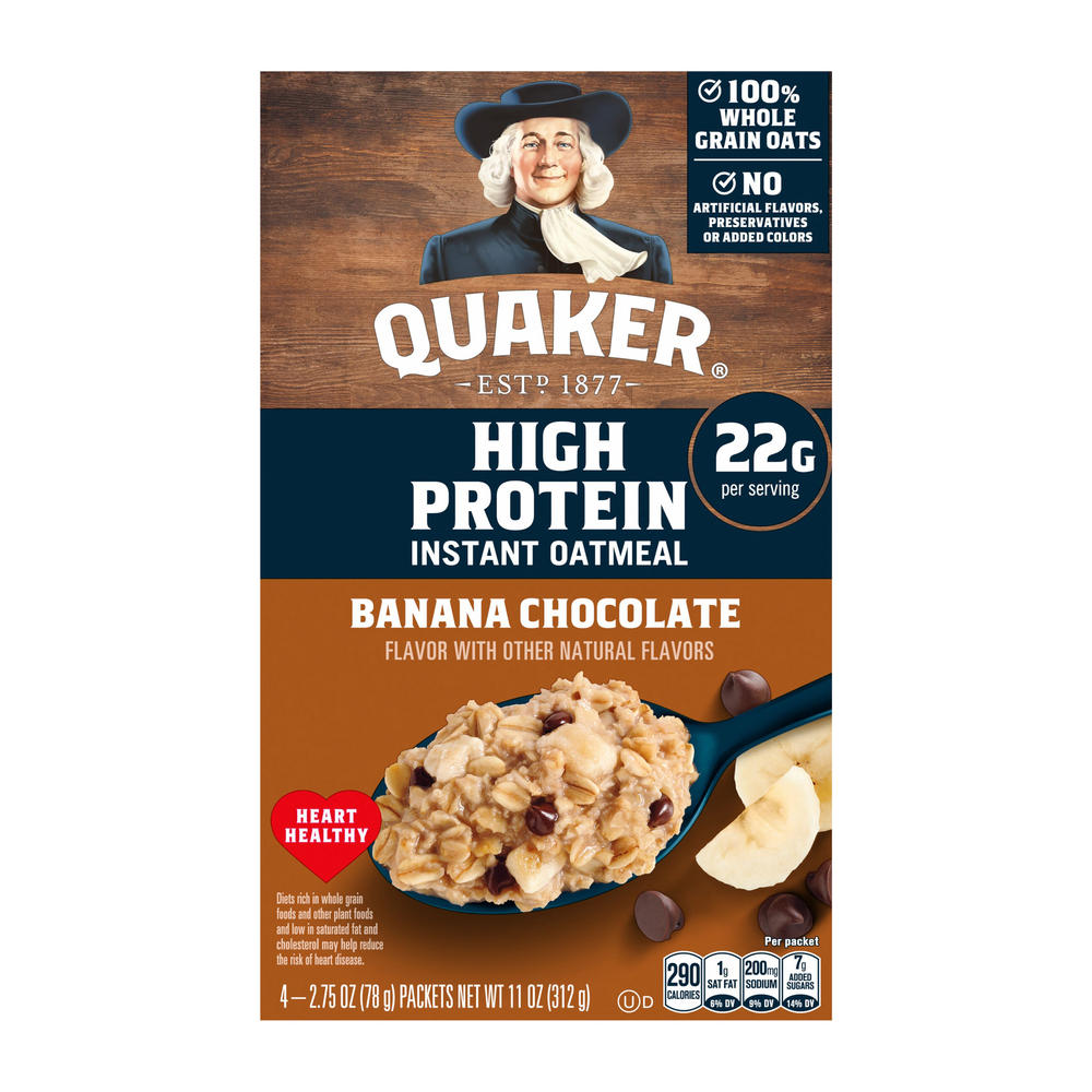 Quaker High Protein Instant Oatmeal - Banana Chocolate, 4 ct