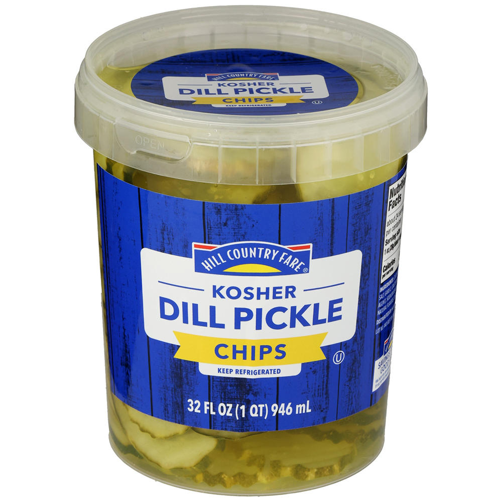 Hill Country Fare Kosher Dill Pickle Chips, 32 oz