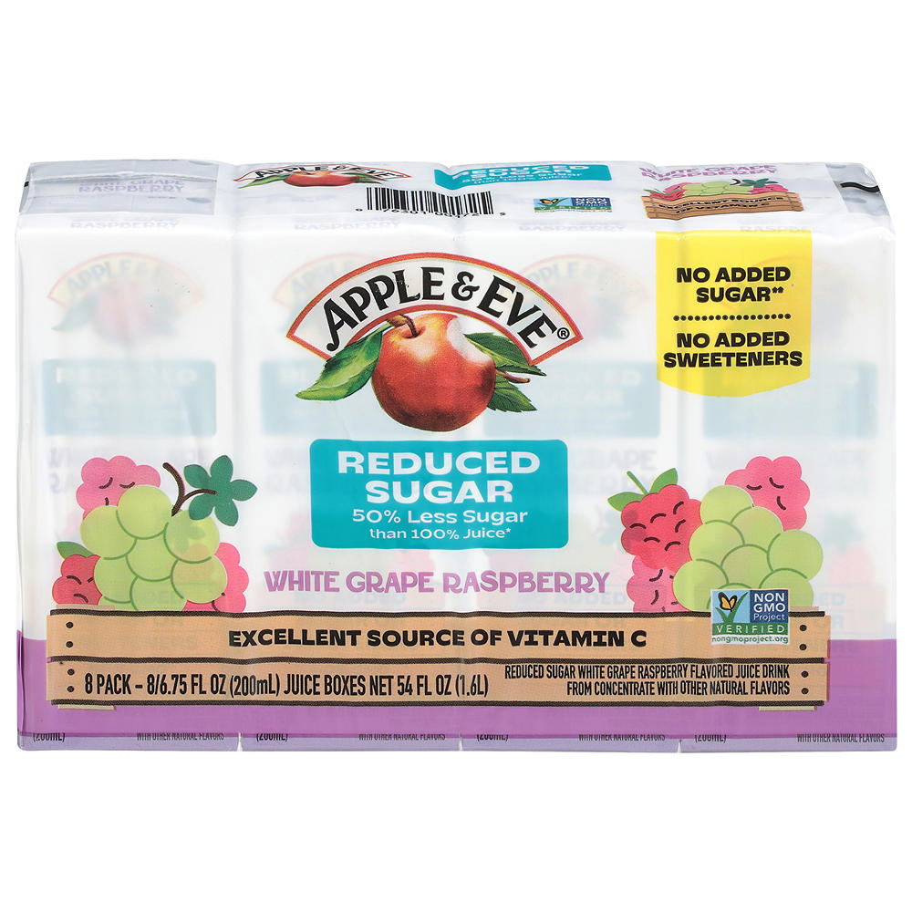 Apple & Eve Reduced Sugar White Grape Raspberry 8 pk Juice Boxes, 6.75 oz