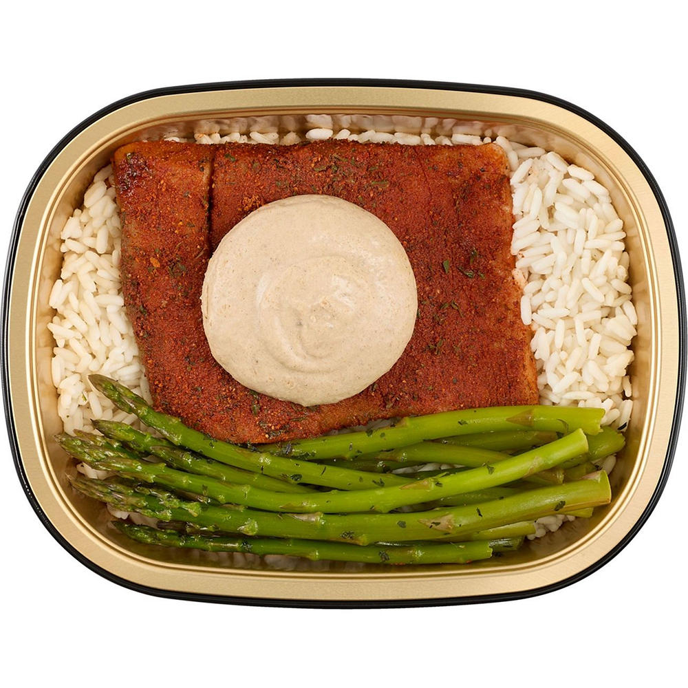 Meal Simple by H-E-B Black Garlic Barramundi with Asparagus & White Rice, 12 oz