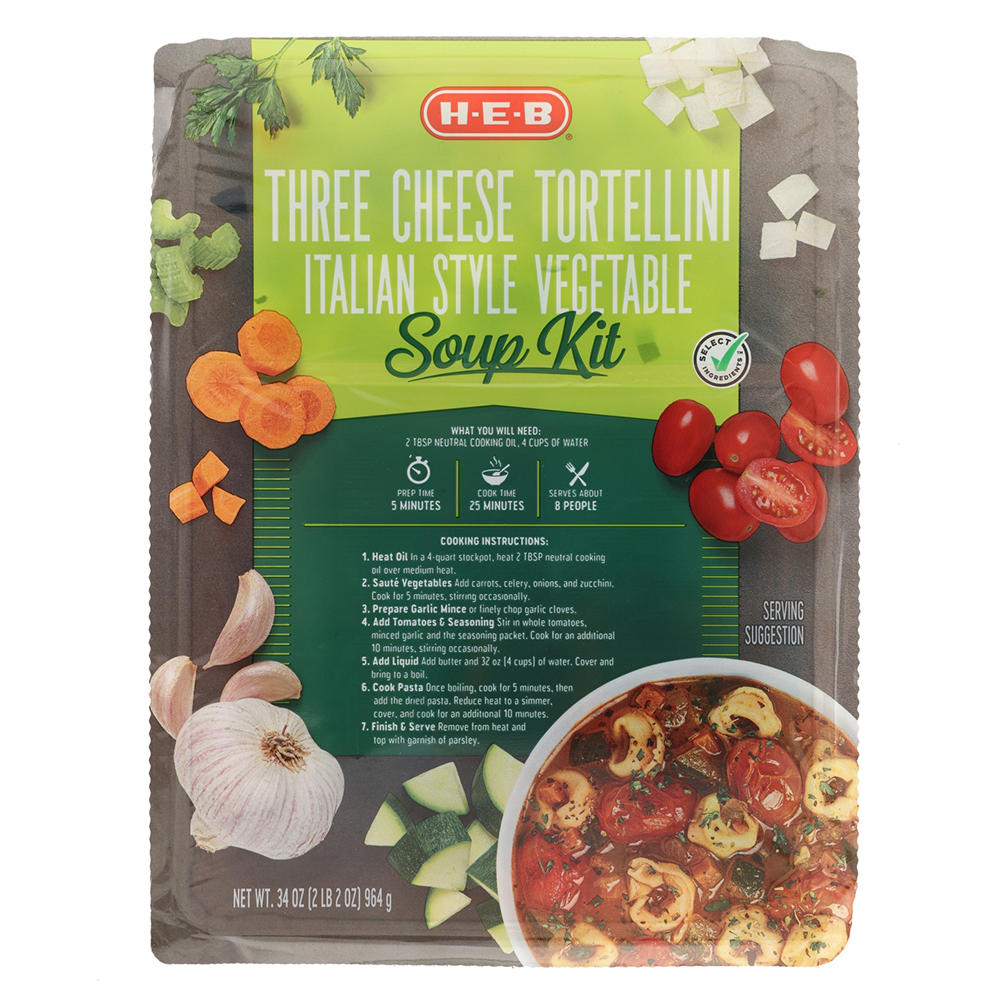 H-E-B Three Cheese Tortellini Italian Style Vegetable Soup, 34 oz