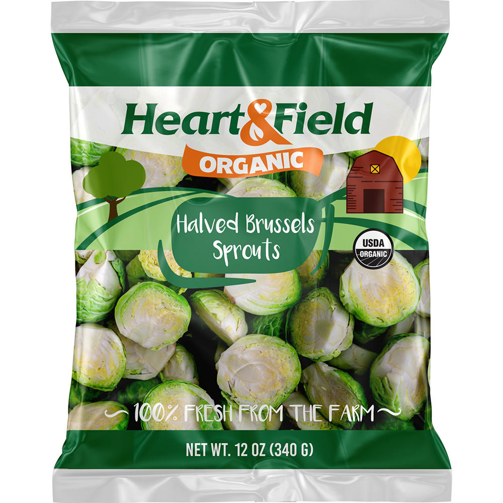 Heart & Field Organic Brussels Sprouts - Halved , 12 oz