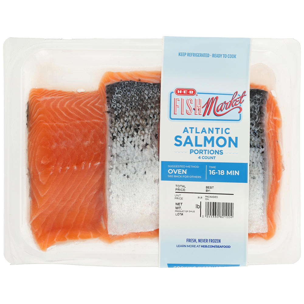 H-E-B Fish Market Fresh Atlantic Salmon Portions, 4 ct, 20 oz
