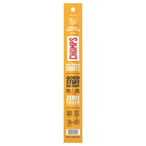 Chomps Original Turkey, Antibiotic Free, Single Protein Snack Stick | Keto, Paleo, Gluten Free Turkey Stick, Zero Sugar Food, Whole30 Approved, Low Carb Snack, On-The-Go Nutrition, 12G Protein