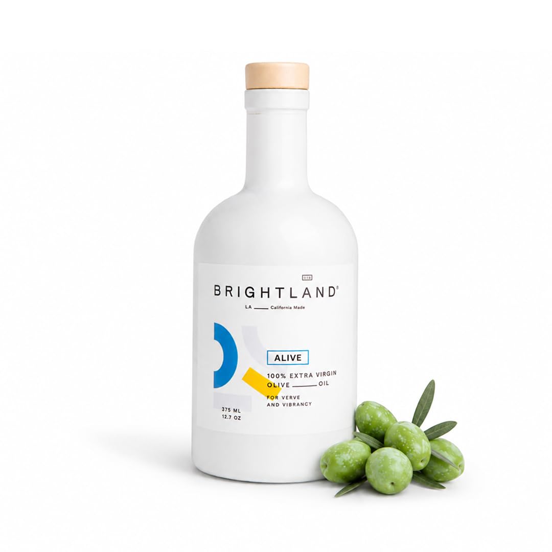 Brightland Alive Extra Virgin Olive Oil, Cold-Pressed, 12.7 Fl Oz | High Polyphenol Finishing Oil for Salads, Hummus & Baked Goods, Made with Arbosana, Arbequina & Koroneiki Olives